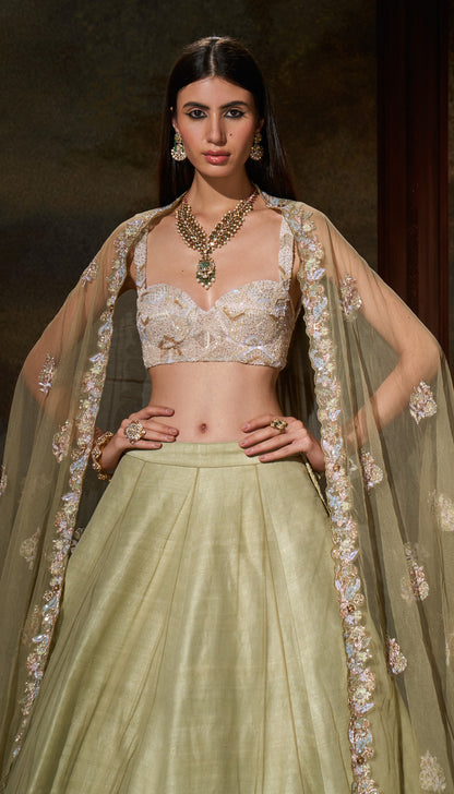 Fennel Green Tulle Lehenga