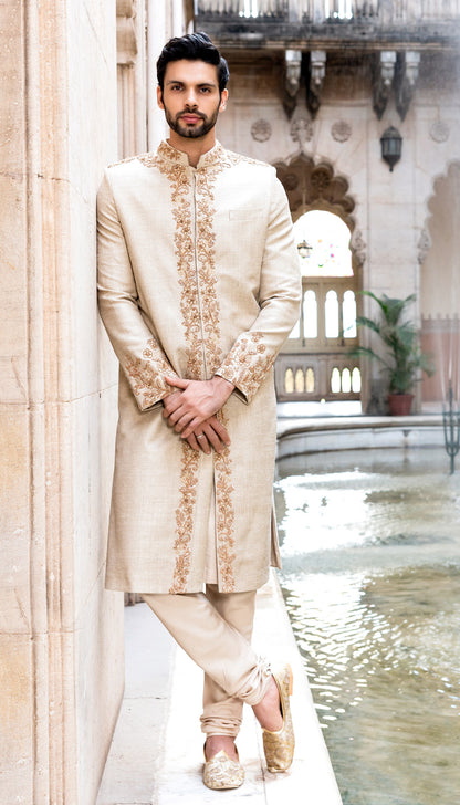 Classic Matka Silk Sherwani with Peeta and Resham Border