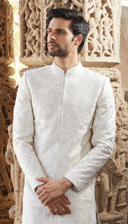 Ivory Resham Embroidered Sherwani