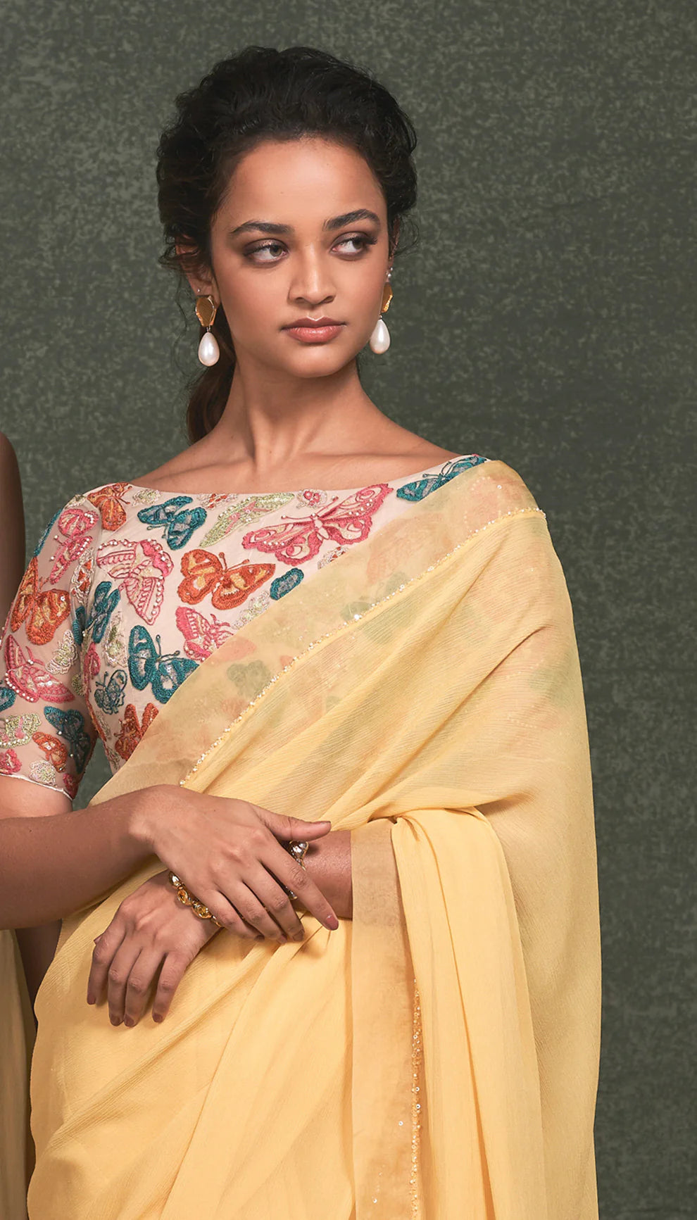 Sundress Yellow Chiffon Saree