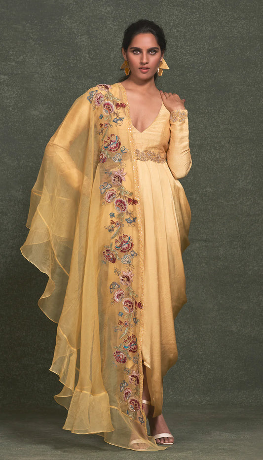 Classic Yellow Satin Cowl Dress