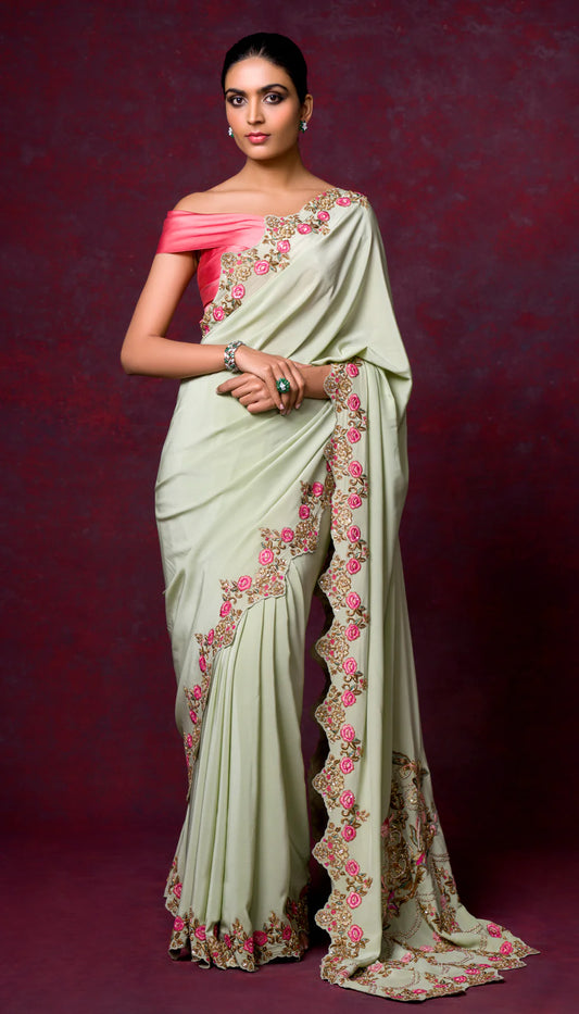 A Dusty Mint Crepe Silk Saree