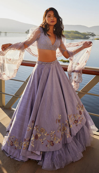 Muted Lilac Raw Silk Lehenga