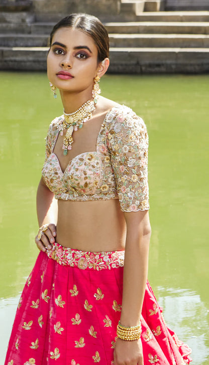 Magenta Panelled Lehenga