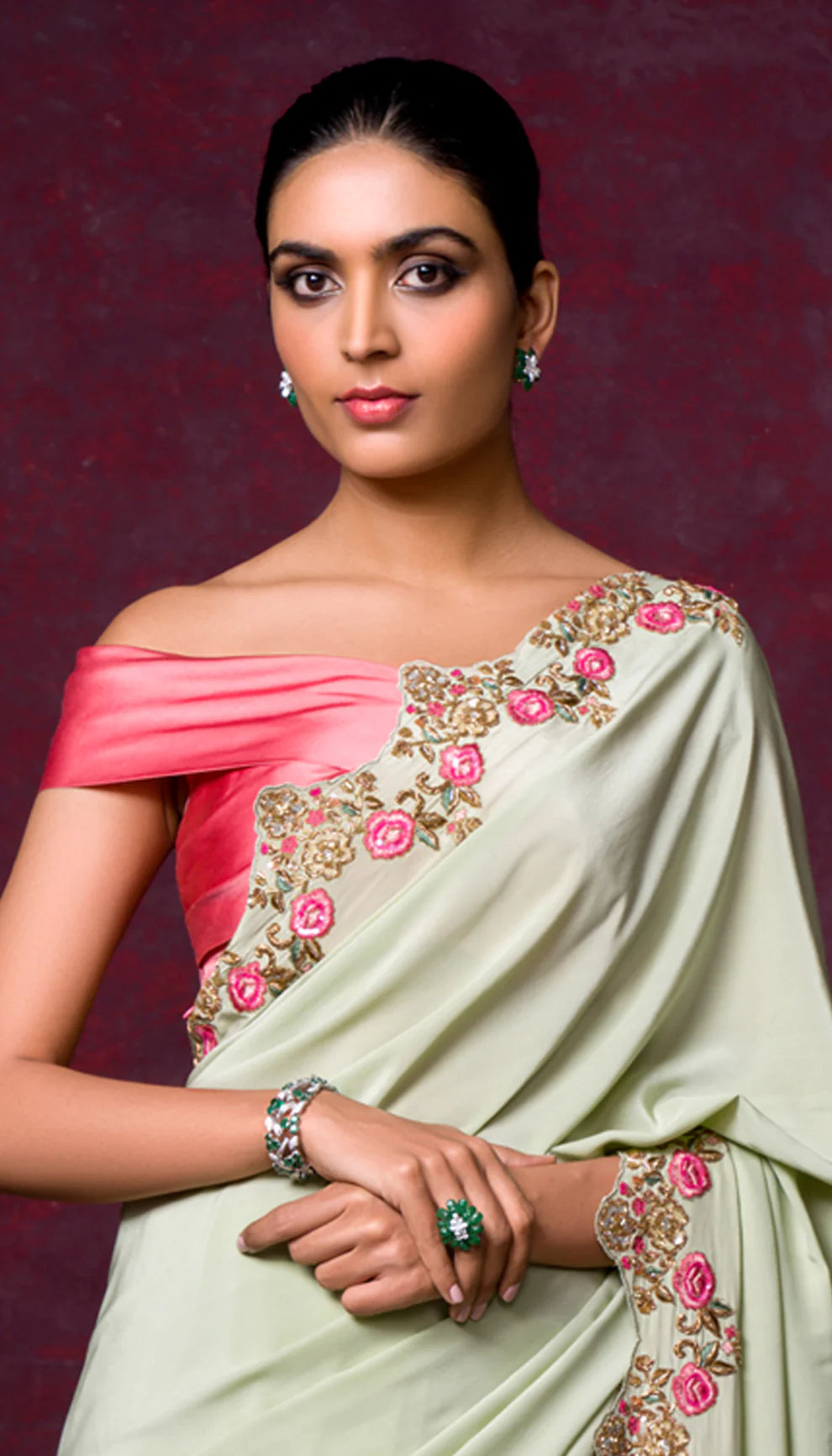 A Dusty Mint Crepe Silk Saree