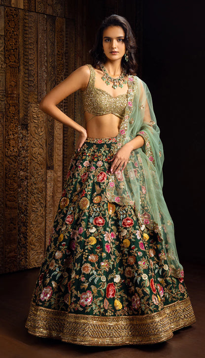 Green Bageecha Lehenga