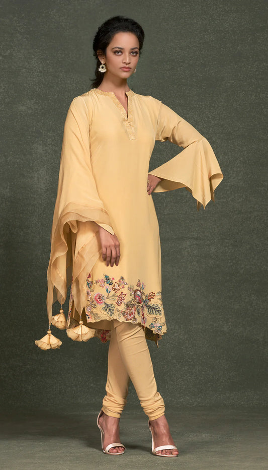 Asymmetrical Hem Crepe Silk Kurta