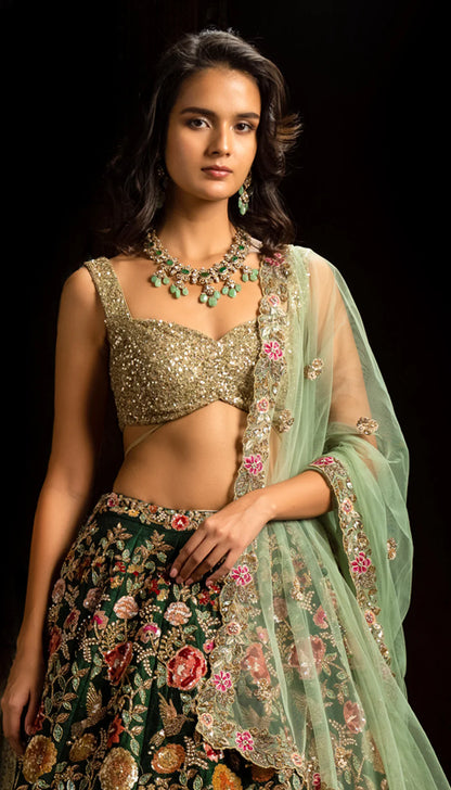 Green Bageecha Lehenga