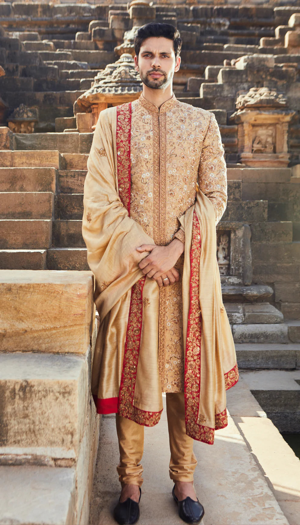 Champagne Jaal Embroidered Sherwani