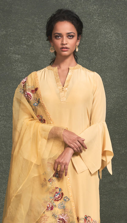 Asymmetrical Hem Crepe Silk Kurta