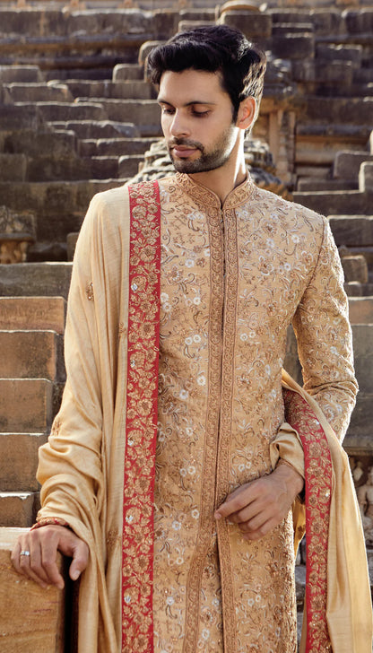 Champagne Jaal Embroidered Sherwani