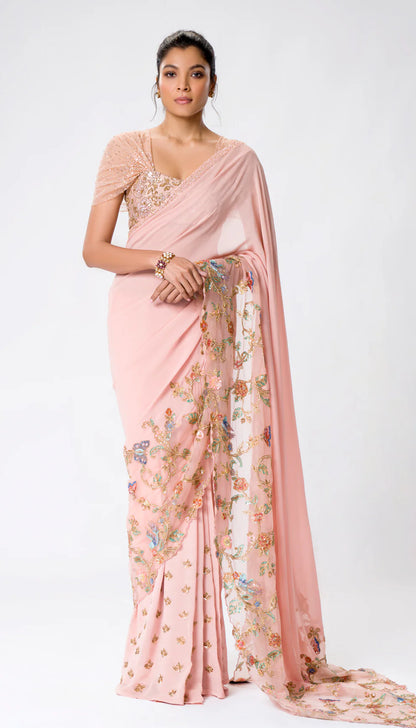 A Blush-Pink Georgette Saree