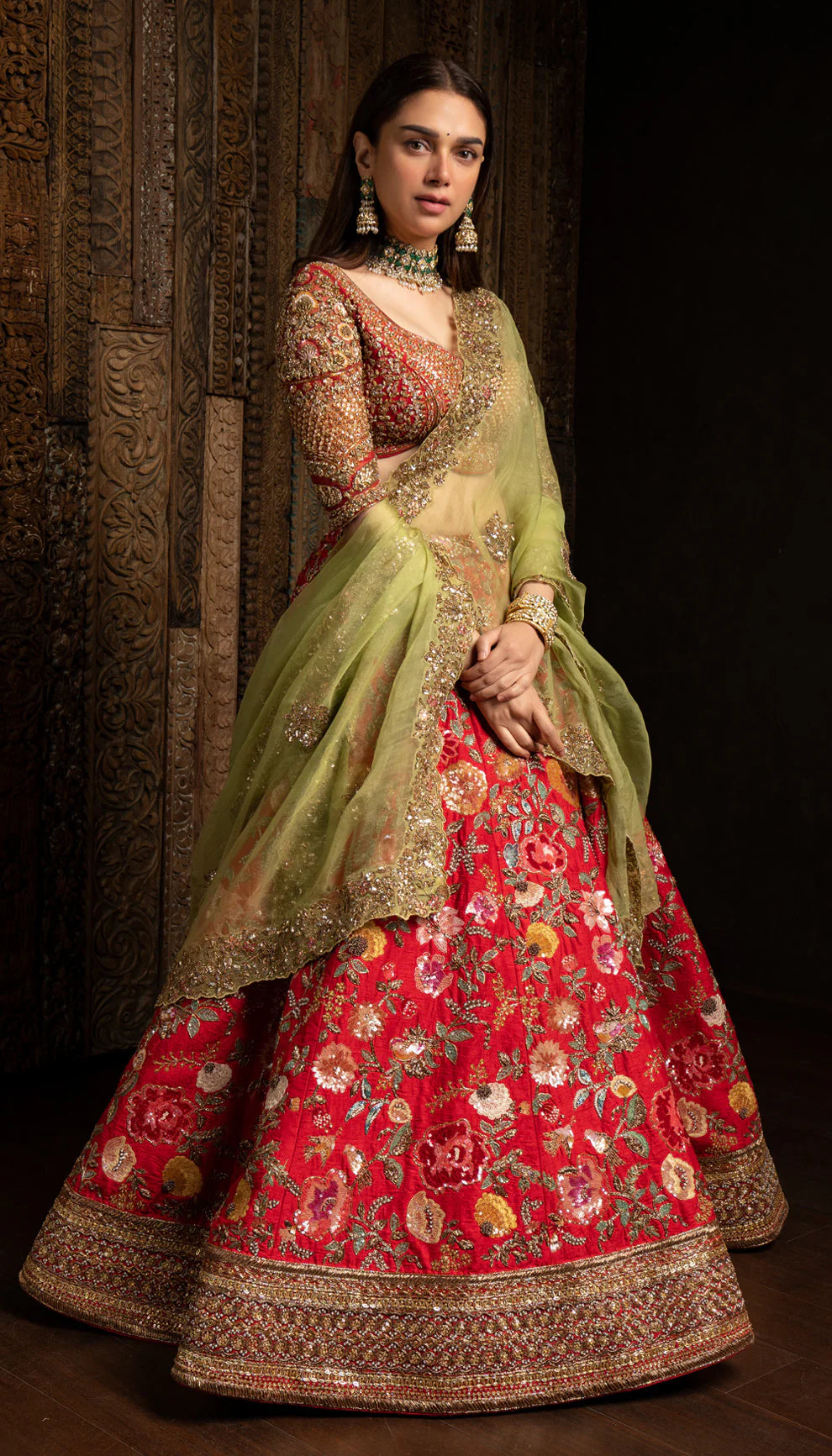 Red Bageecha Lehenga