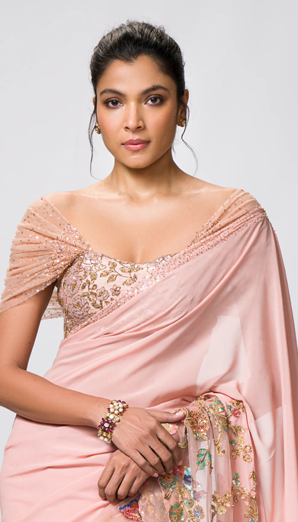 A Blush-Pink Georgette Saree