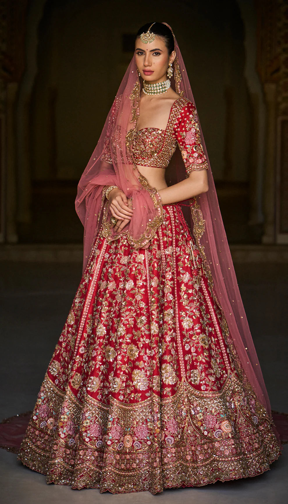 Red Pichwai Lehenga