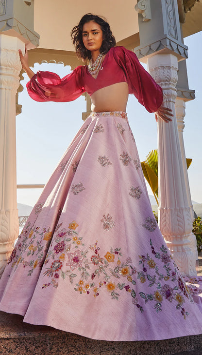 Pale Pink Raw Silk Lehenga