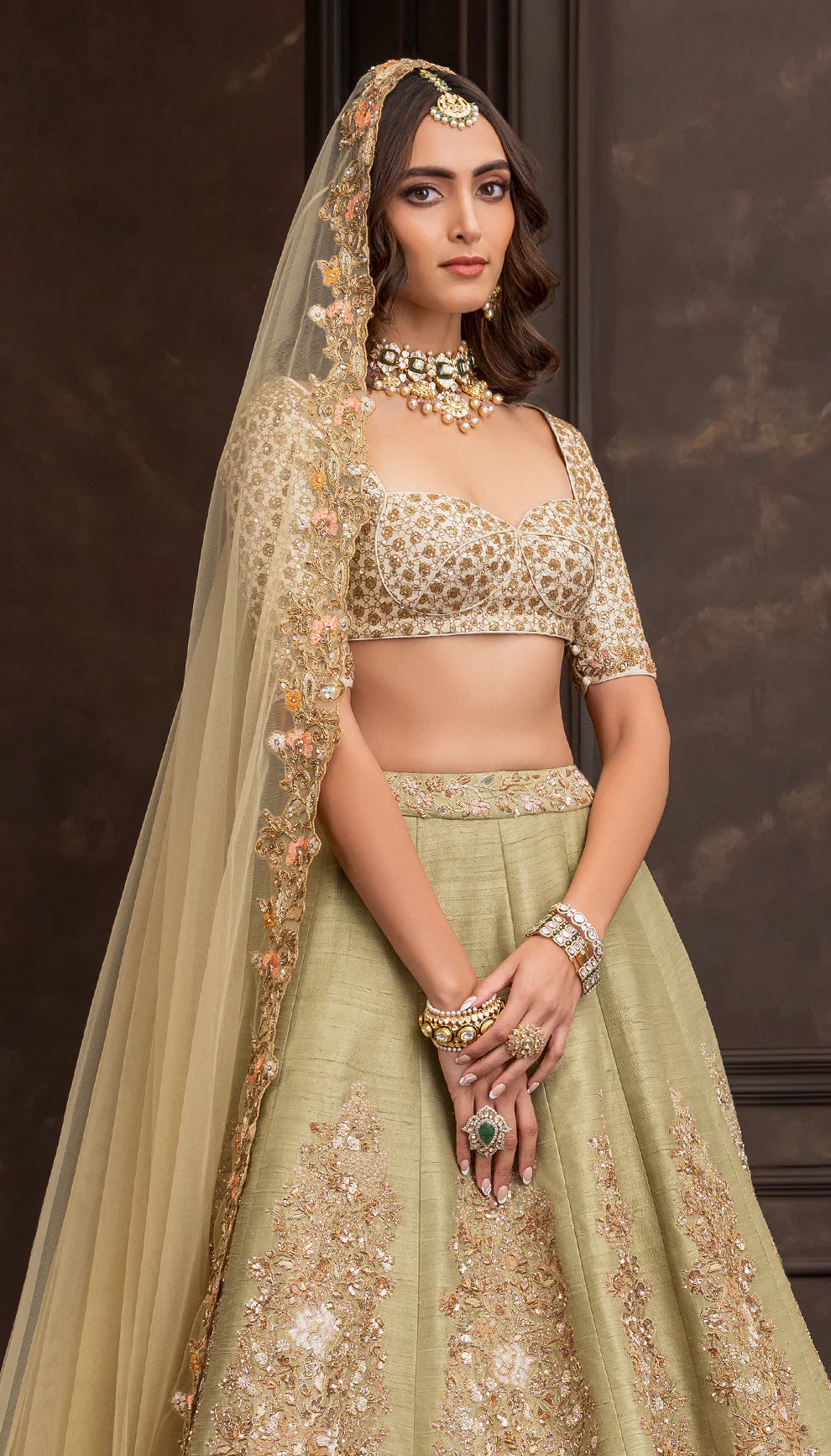 Olive Cartouche Lehenga