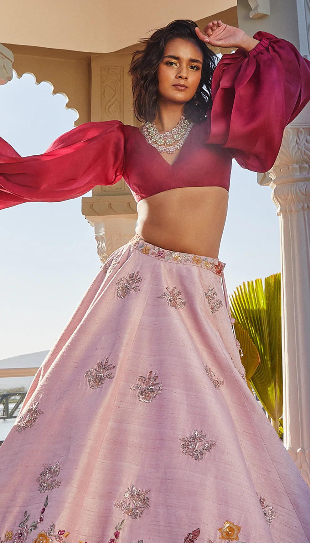 Pale Pink Raw Silk Lehenga