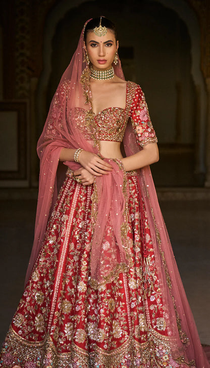 Red Pichwai Lehenga