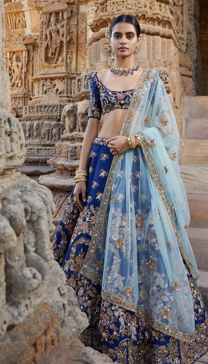 Navy Blue Bouquet Lehenga