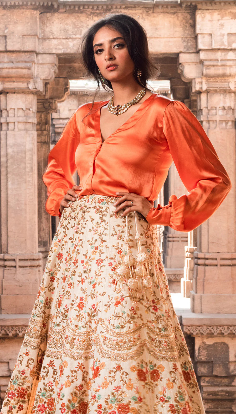 Vintage Cream Raw Silk Lehenga