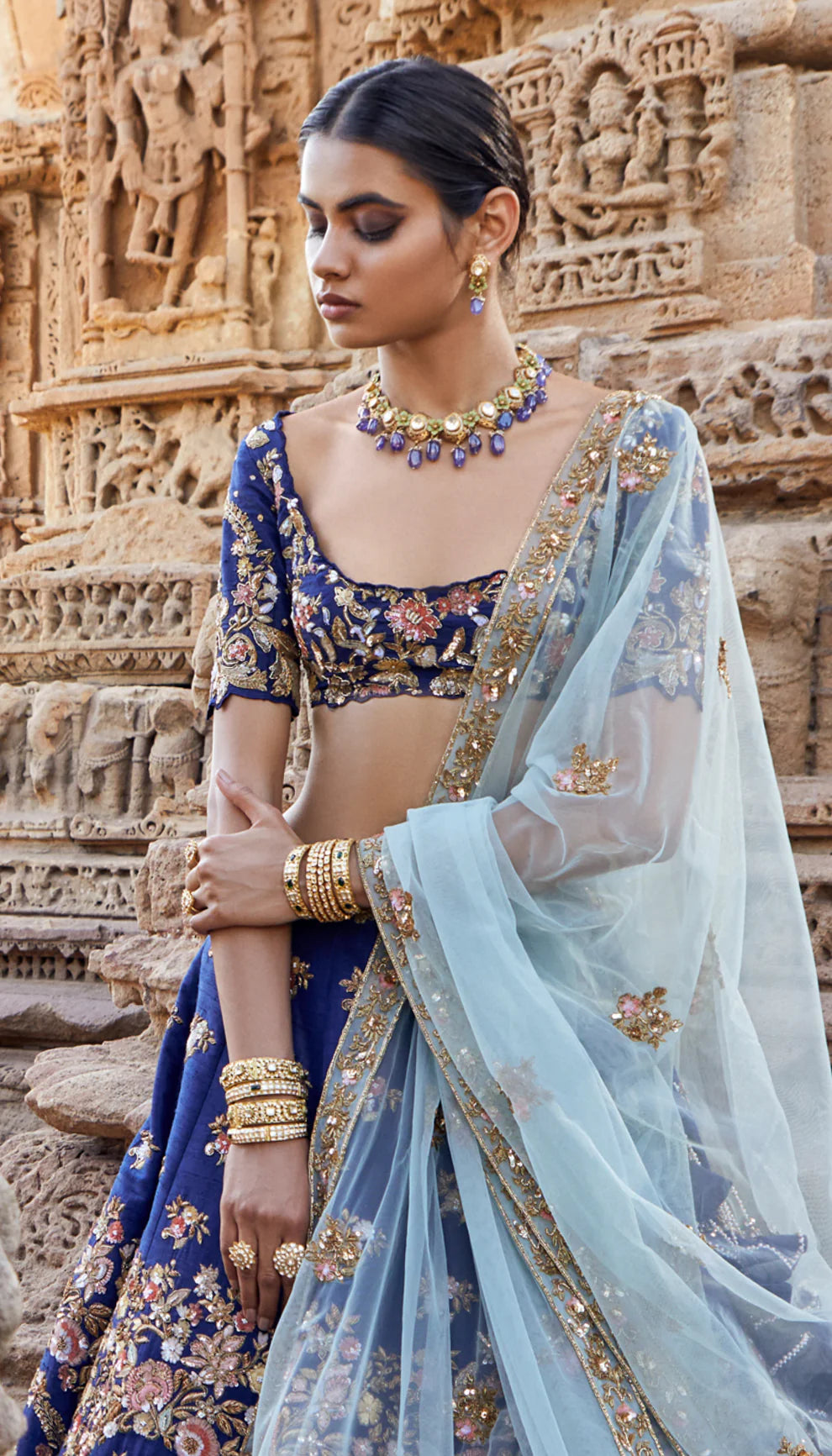 Navy Blue Bouquet Lehenga