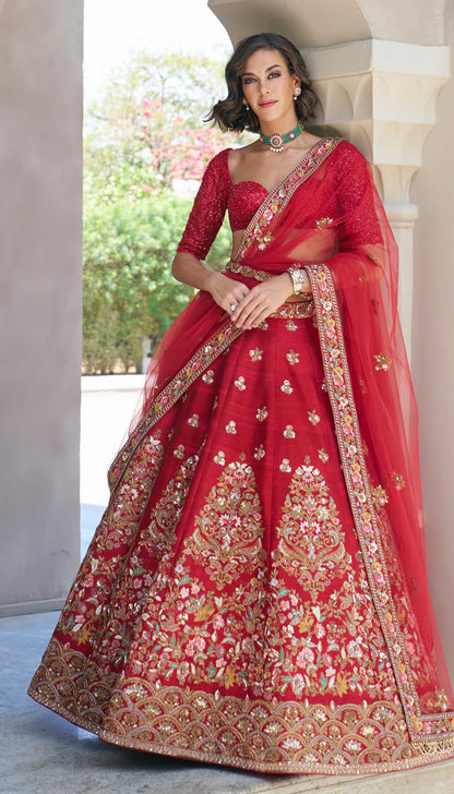 Red Bouquet Lehenga