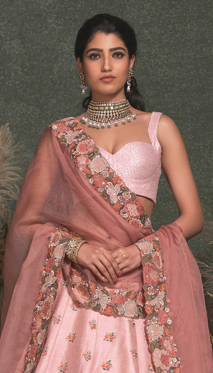 Subtle Pink Floating Bouquet Lehenga