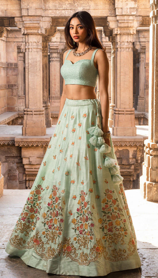 Muted Mint  Floating Bouquet Lehenga