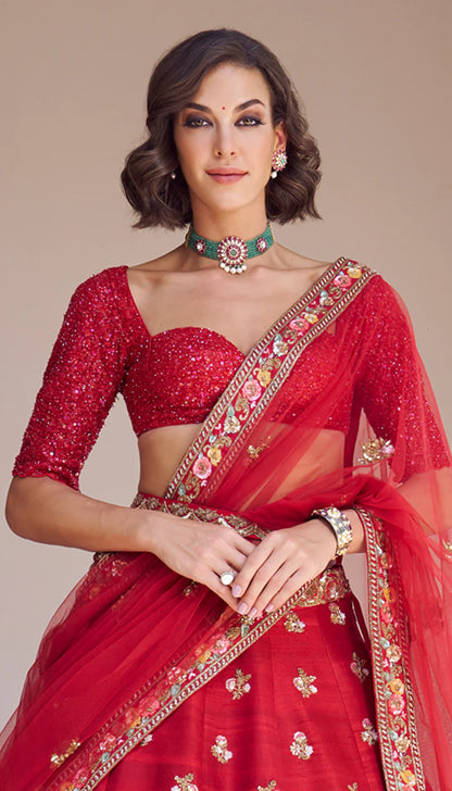 Red Bouquet Lehenga