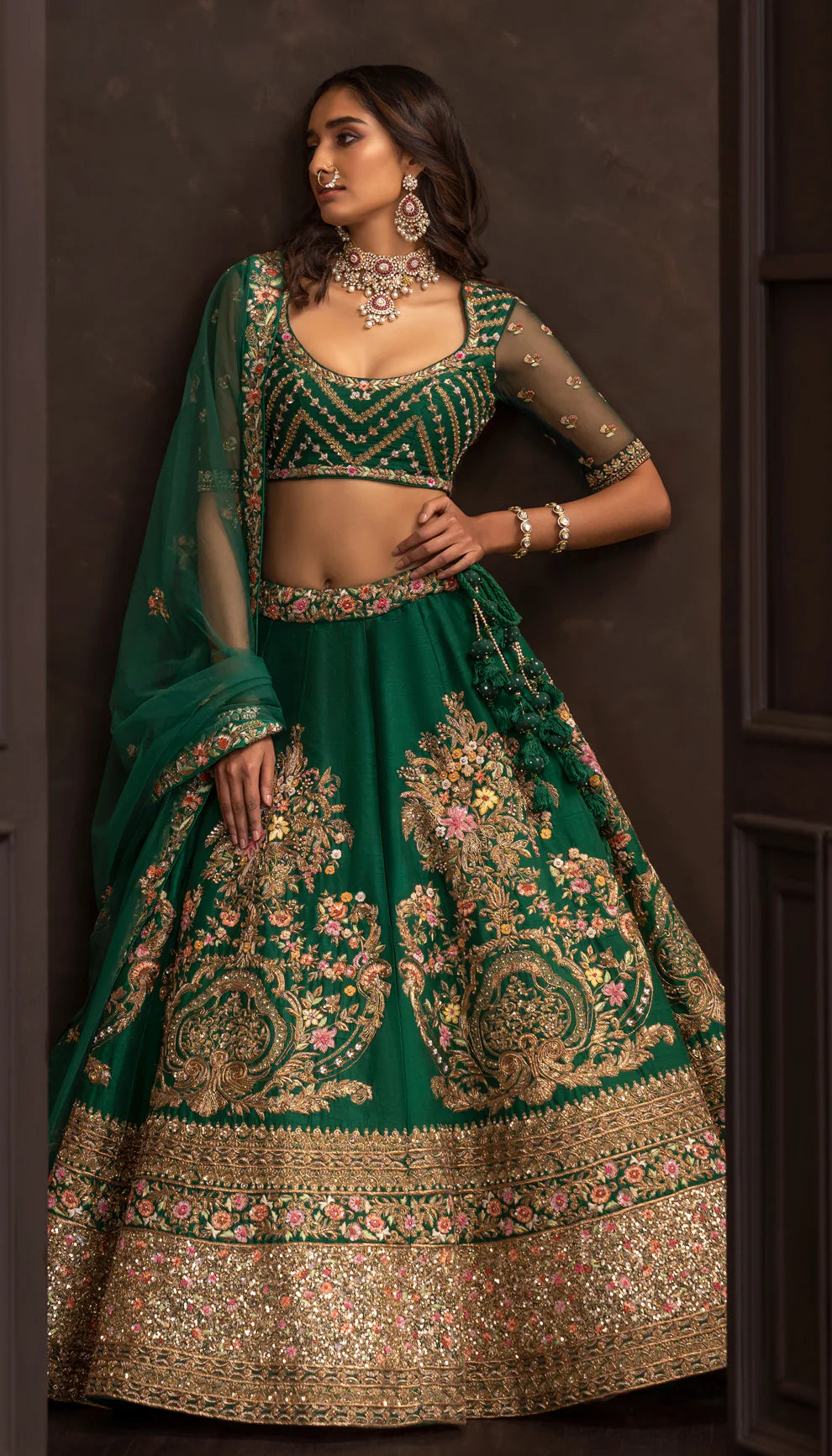 Green Bouquet Lehenga