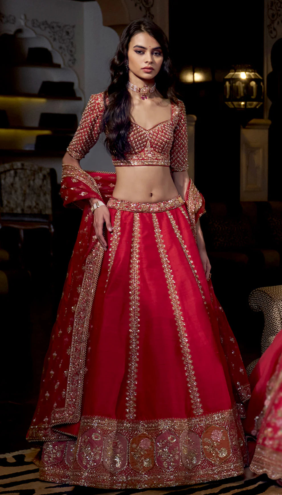 Red Jharokha Lehenga