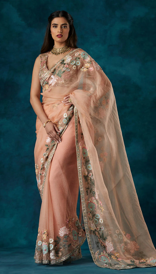 Peach Organza Saree