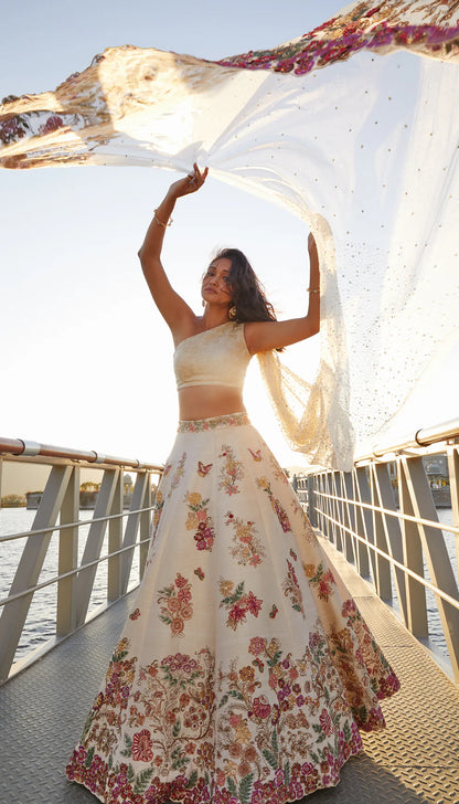 Ivory Raw Silk Lehenga