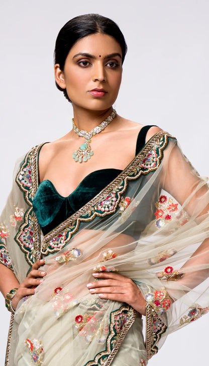 A Sublime Mint Tulle Saree