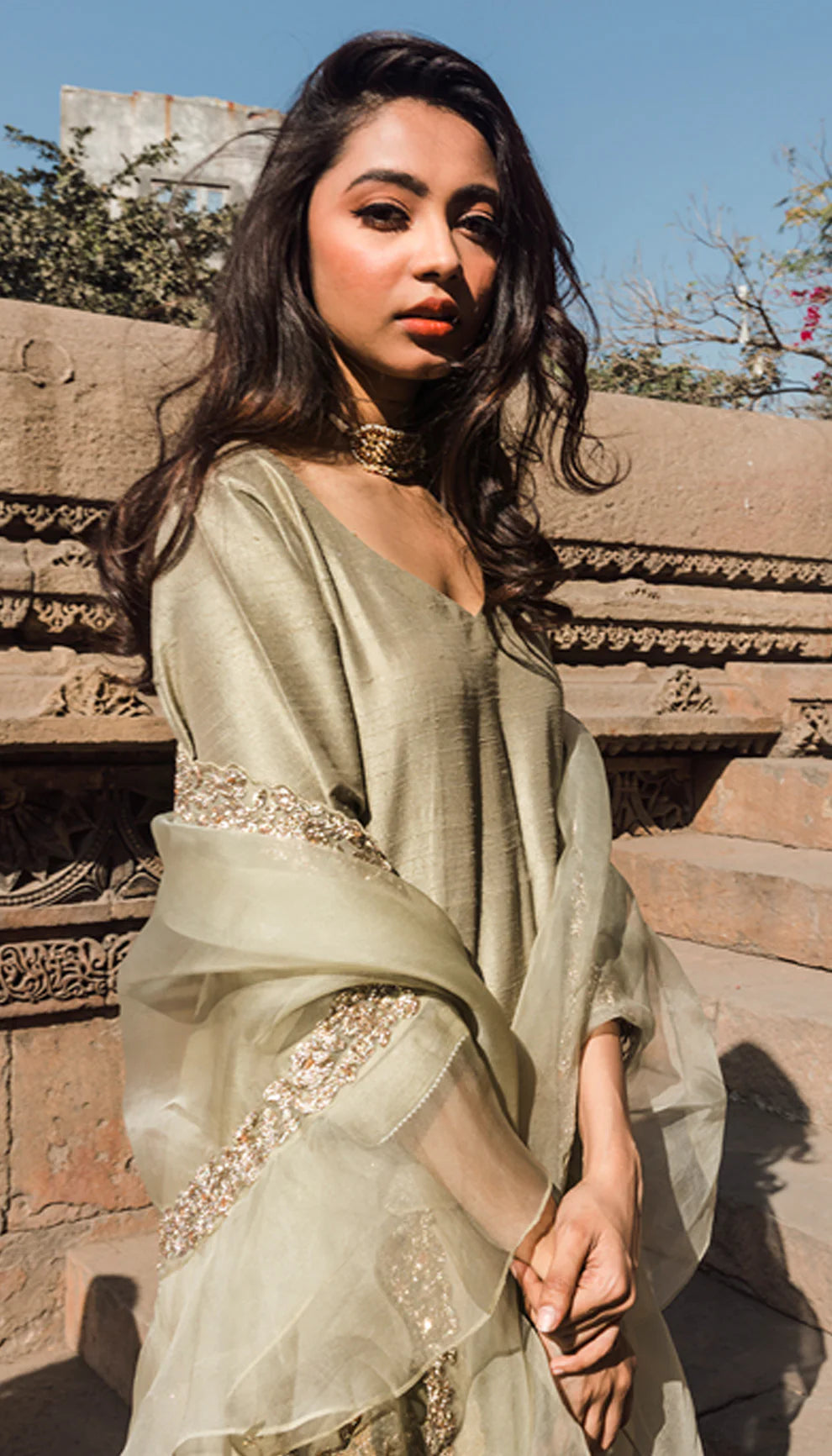 Mint Green Raw Silk Crop Kurta