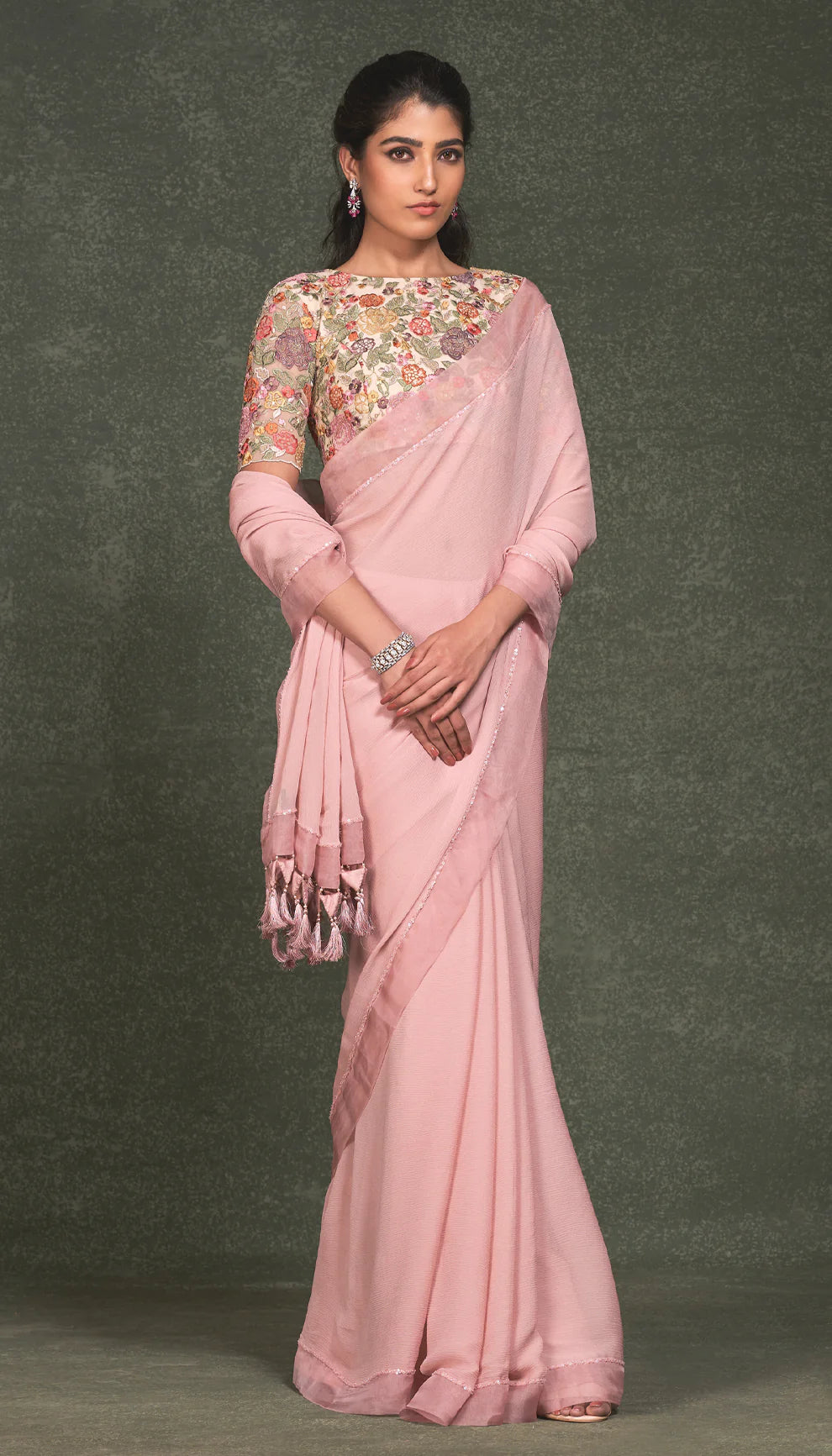 Summery Pink Chiffon Saree