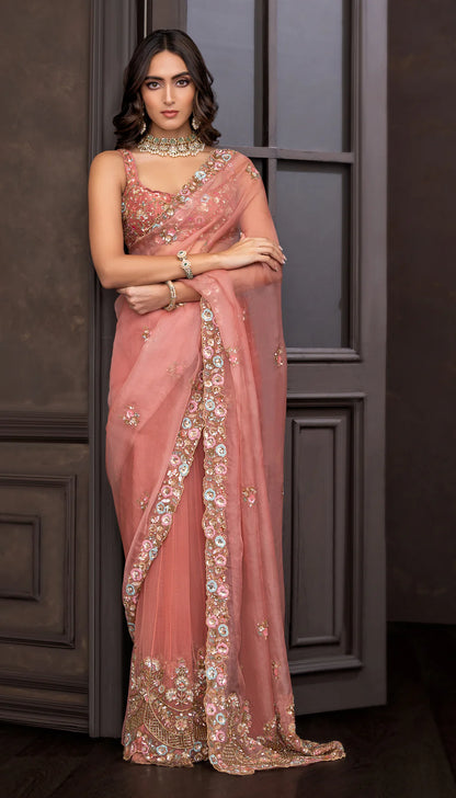 Intense Pink Organza Kalidar Saree