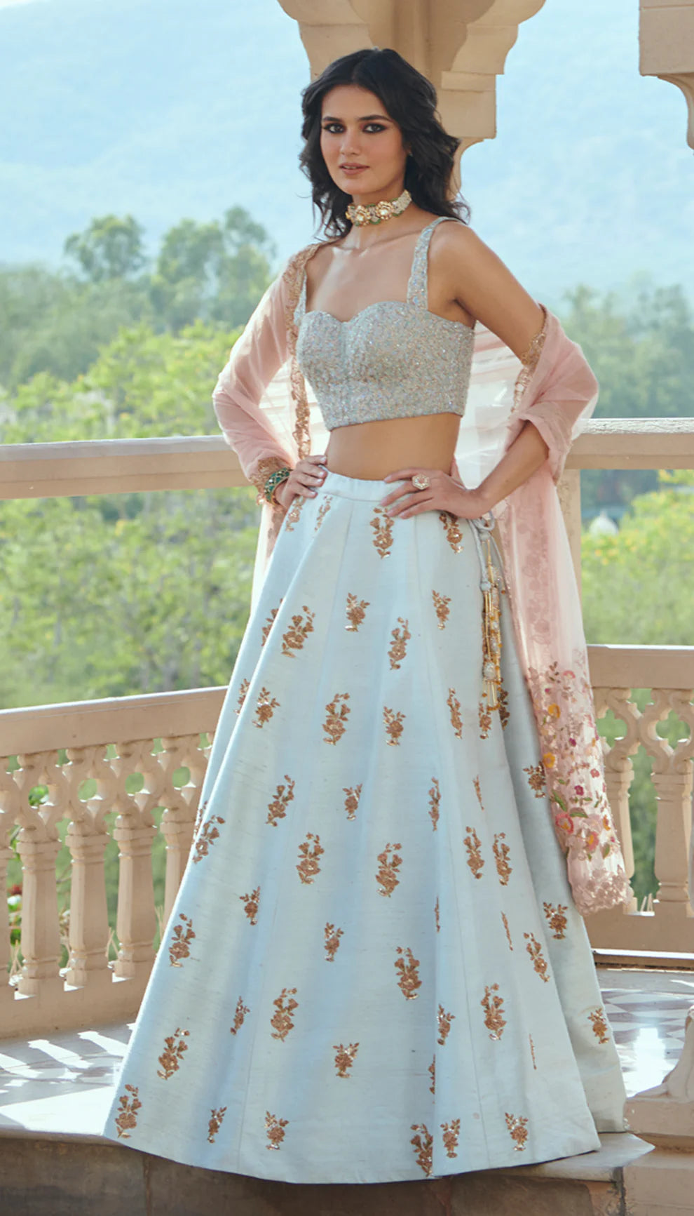 Ice Blue Raw Silk Lehenga