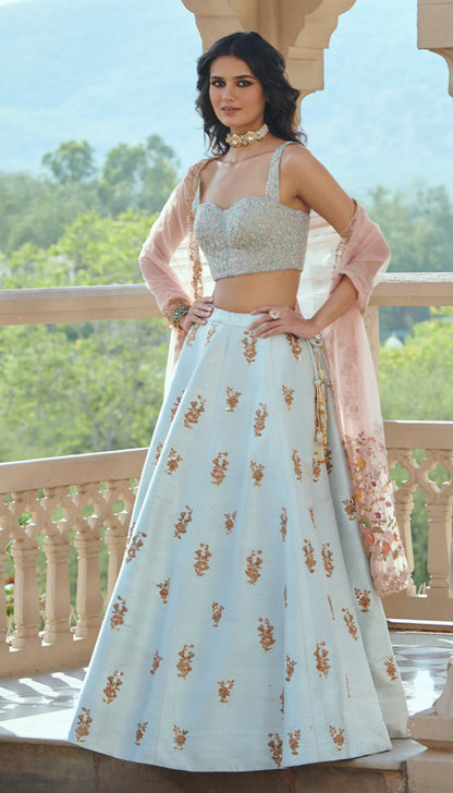 Ice Blue Raw Silk Lehenga