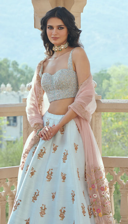 Ice Blue Raw Silk Lehenga