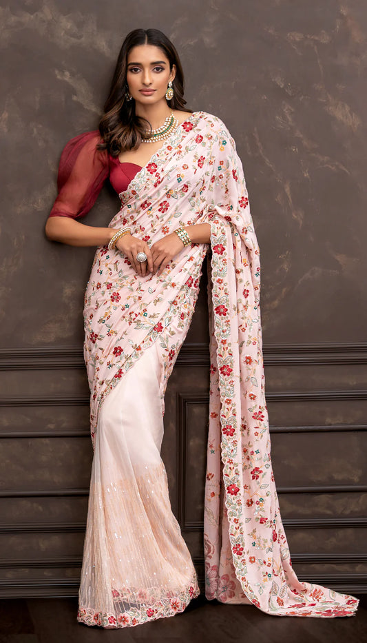 Pink Crepe Silk Saree