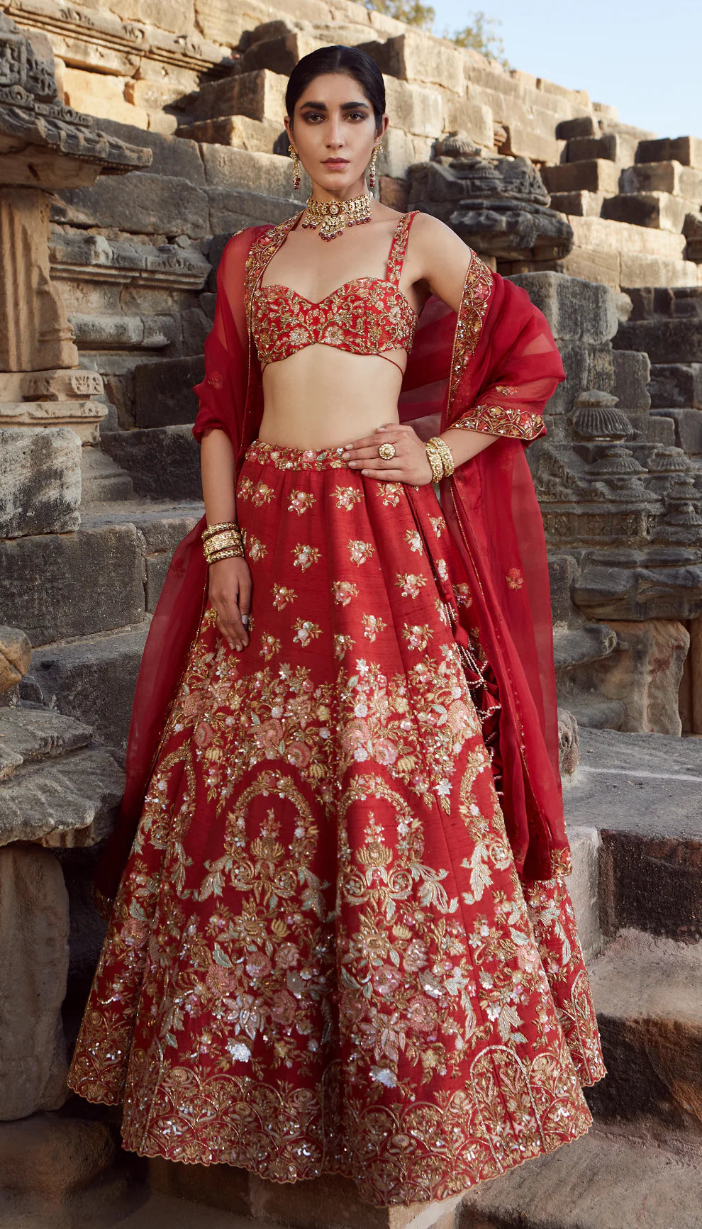 Ruby Red Bouquet Lehenga