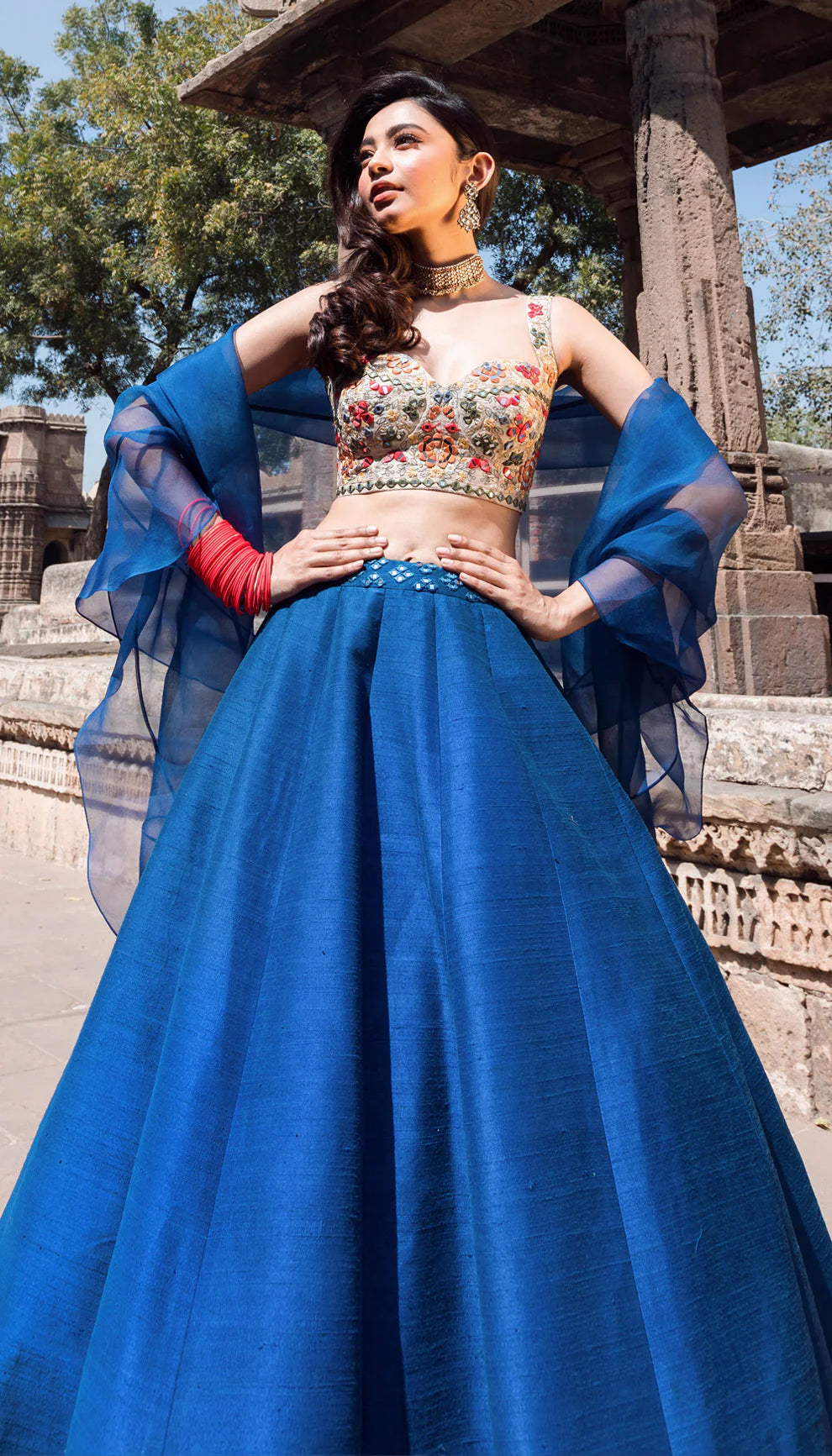 Rich Blue Raw Silk Lehenga