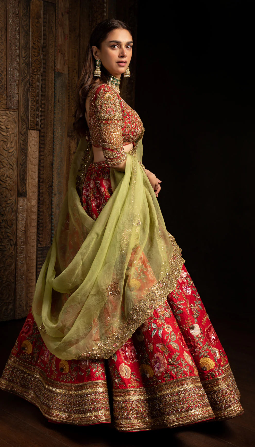 Red Bageecha Lehenga