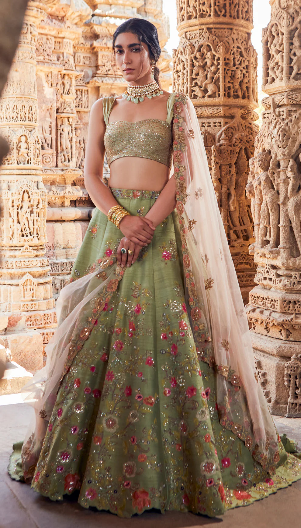 Spring Green Floral Lehenga