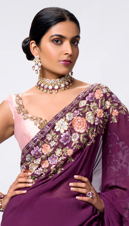 An Alluring Aubergine Hued Georgette Saree