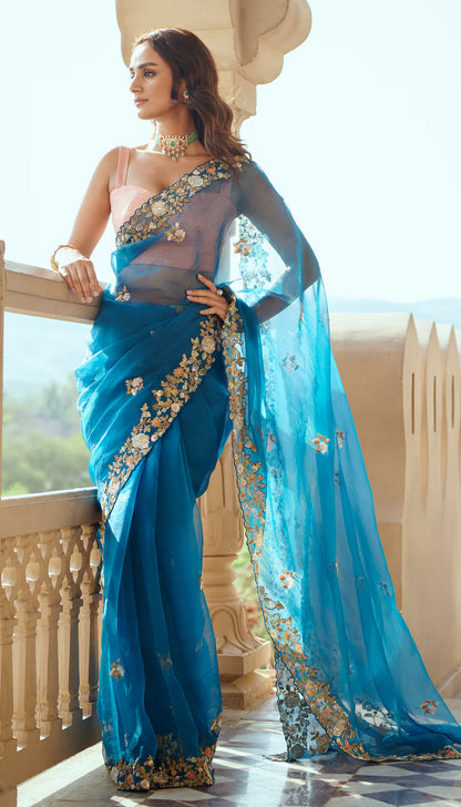 Prussian Blue Organza Saree