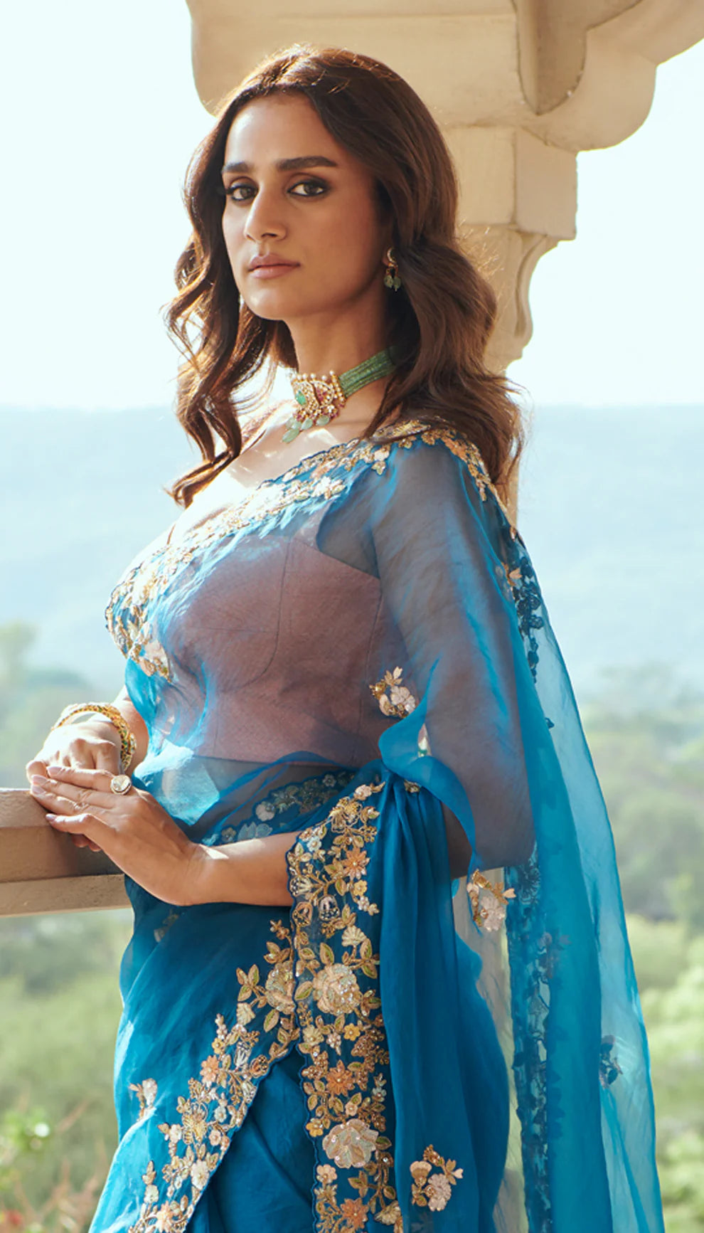 Prussian Blue Organza Saree