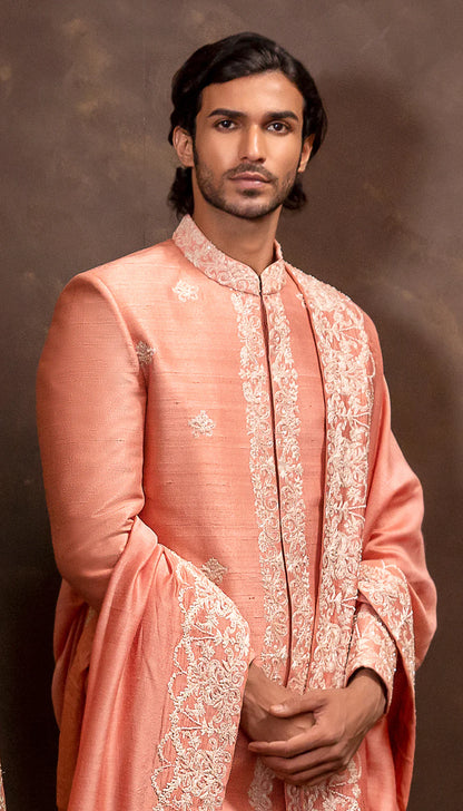 Intense Pink Scallop Border Sherwani